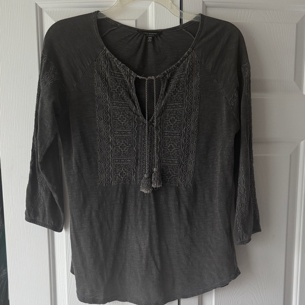 Lucky Brand Charcoal Embroidered Peasant Tunic